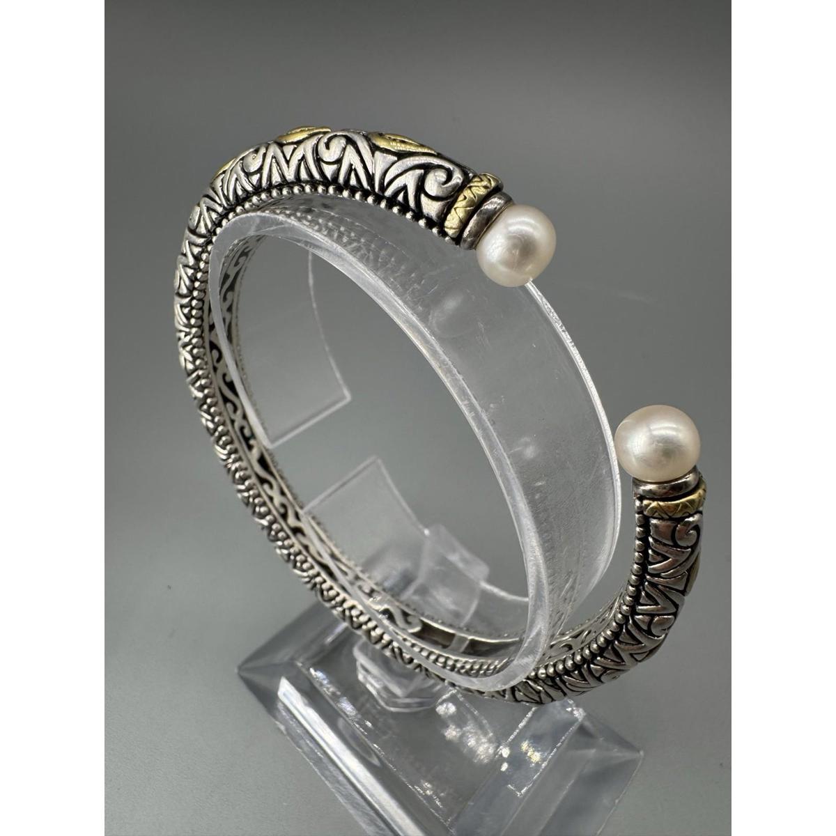 Barbara Bixby Artisan 18k Yellow Gold 925 Sterling Pearl Cuff Bracelet 625 348$
